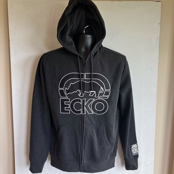 Ecko full zip Hoodie jacket men’s Small dark Gray with front logo, front pockets - Picture 3 of 9